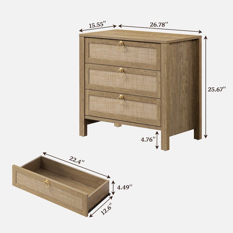 Set of 2 Farmhouse Style Nightstands with 3 Drawers