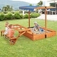 preview thumbnail 2 of 4, Kids Wooden Sandbox w/ Canopy Foldable Picnic Table & Bench w/ Sandpit