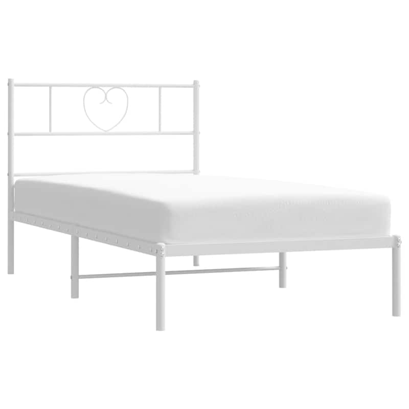 vidaXL Twin XL Metal Bed Frame with Headboard, White, No Mattress - 81.5" x 41.3" x 35.4"
