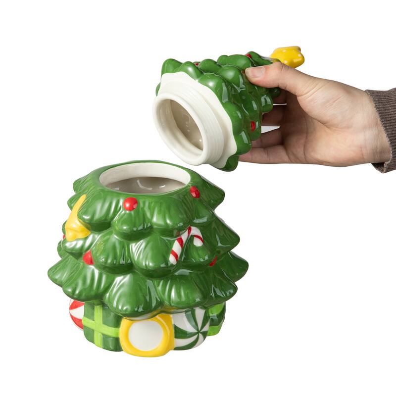 Glitzhome 3 Piece Dolomite Christmas Nutcracker or Tree Cookie Jar Set