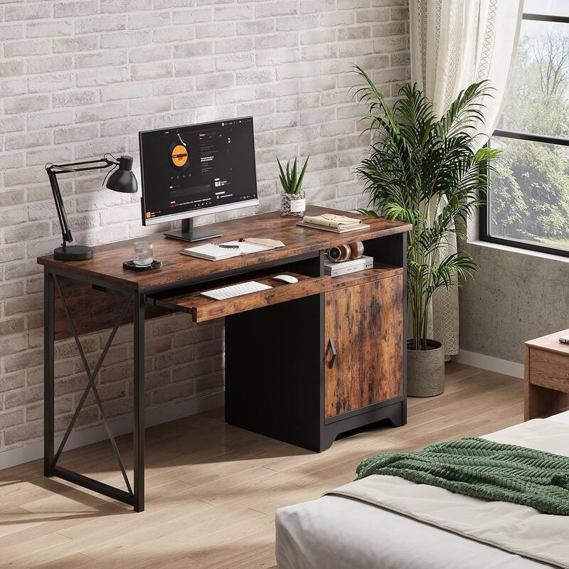 Bestier Office Desk with Keyboard Tray, Computer Desk with Storage, Executive Desk with File Cabinet for Home Office Bedroom