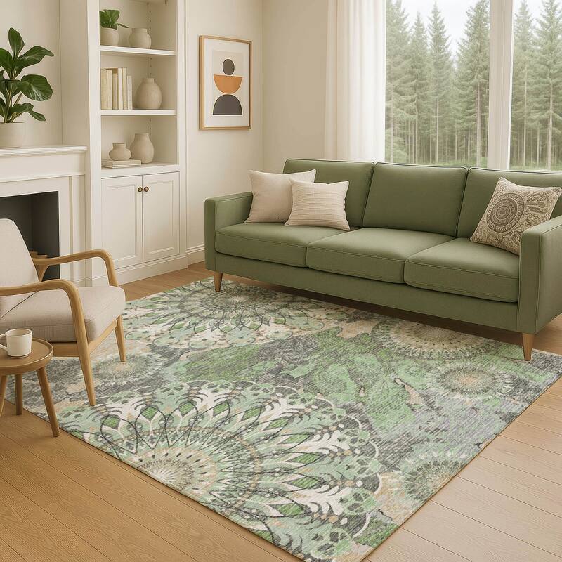 Machine Washable Indoor/ Outdoor Traditional Pinwheel Chantille Rug