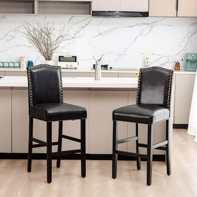 Glitzhome Set of 4 45"H PU Riveted Upholstered Pub/ Bar chairs Bar Stools