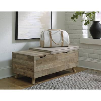 Gerdanet Beige/Brown Storage Bench - 38"W x 18"D x 16"H