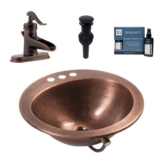 Sinkology Bell Copper 19" Oval Drop-In Bath Sink with Ashfield Faucet Kit