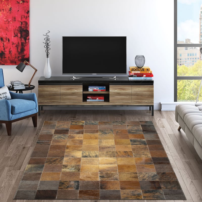 Couristan Chalet Tile Geometric Cowhide Handmade Area Rug