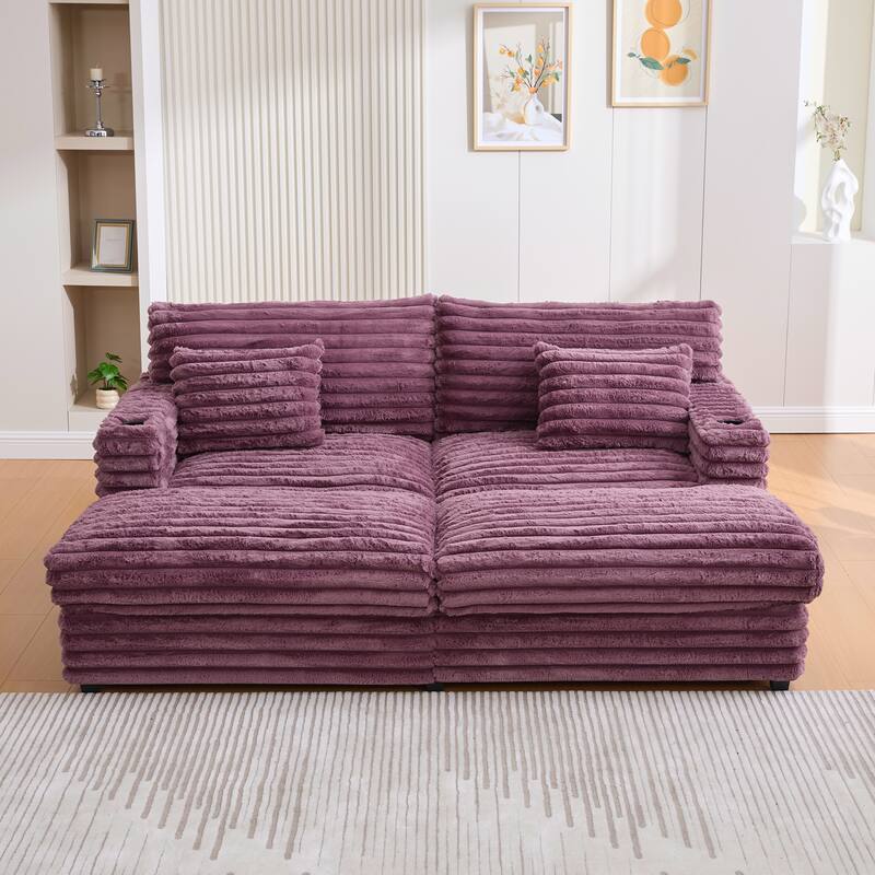 Oversized Double Chaise Lounge Sofa 83.5" Sofa Bed Cloud Couch Plush With Two Supportive Pillows,Usb Ports And Cup Holders