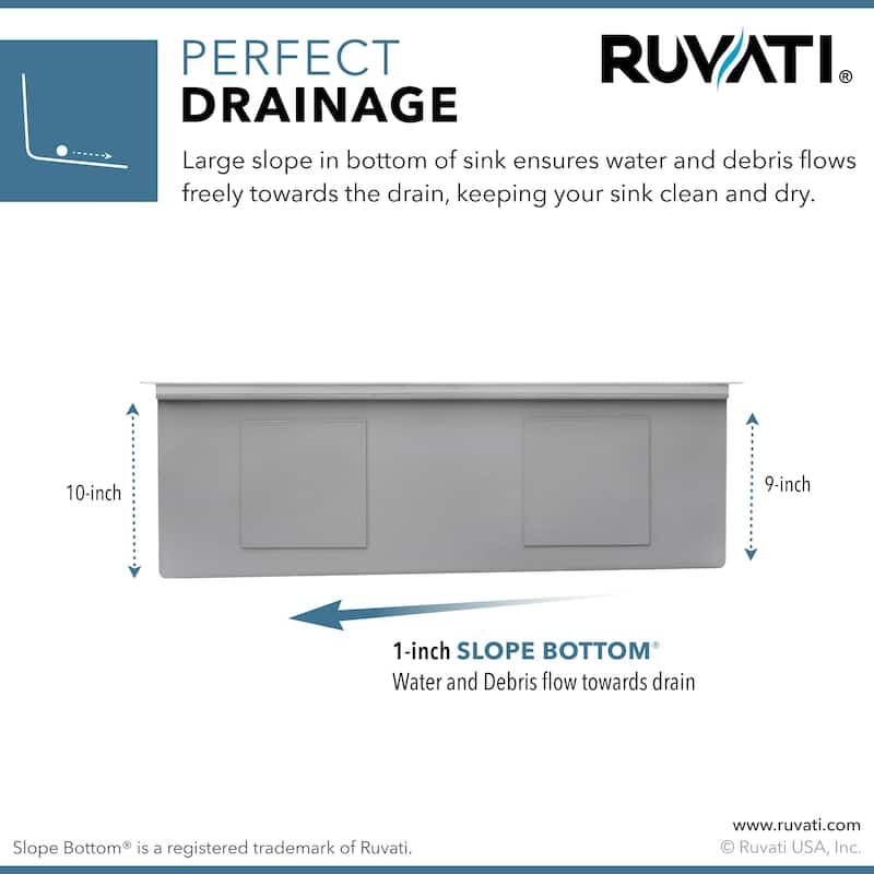 Ruvati 30-inch Workstation Slope Bottom Offset Drain Undermount 16 Gauge Kitchen Sink - RVH8584 - 30 x 19