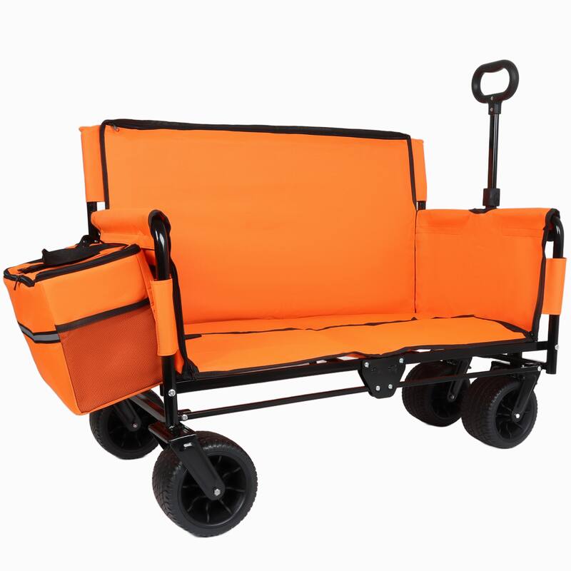 3-in-1 Folding Wagon Cart with Bench Seat, patent protection- Includes 1 ice pack, 500lbs Heavy-Duty Utility Wagon