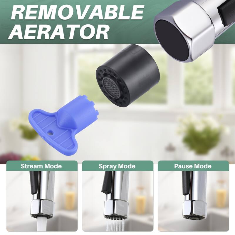 WOWOW Double Handle Pull Down Kitchen Faucet