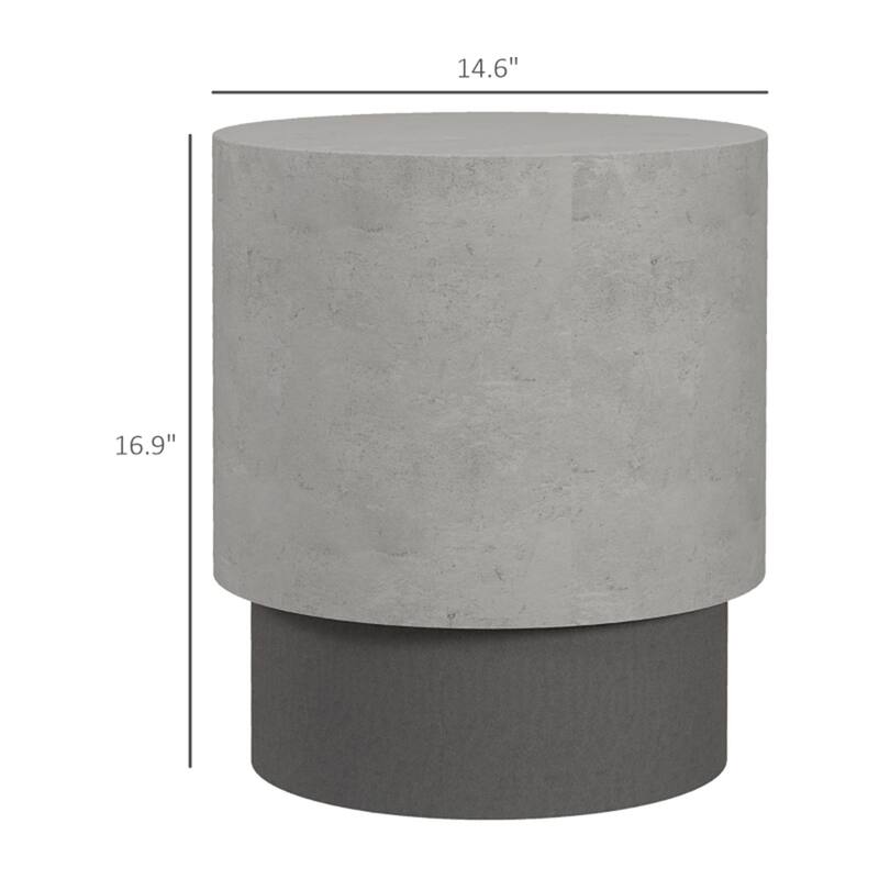 Grey Inorganic Ore Powder Coffee Table with Concrete Finish and Adjustable Feet - Dia. 14.6" x 16.9" H