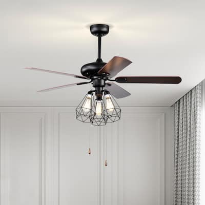 Black Farmhouse Ceiling Fan with Lights 52-inch Chandelier Ceiling Fan