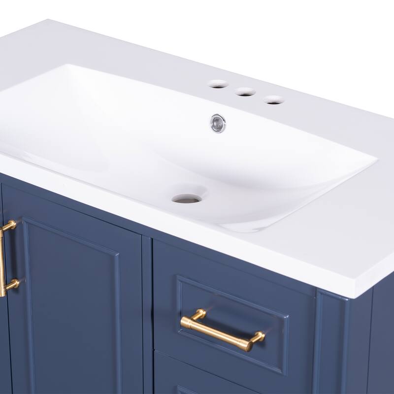 36 inch Solid Wood Traditional Bathroom Vanity with Ceramic Sink and Four Drawers