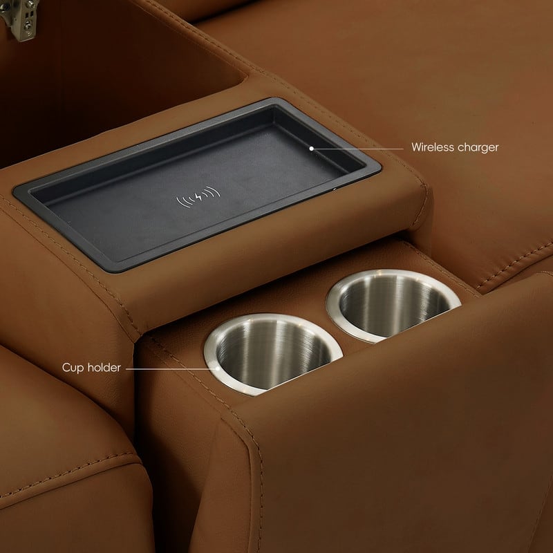 6PCS, 3 power Recliners, Leather Reclining Large Sectional with Power Headrest, Wireless Charging