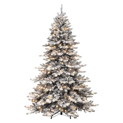 Puleo International 7.5' Pre-lit Flocked Princess Spruce Artificial Tree - N/A