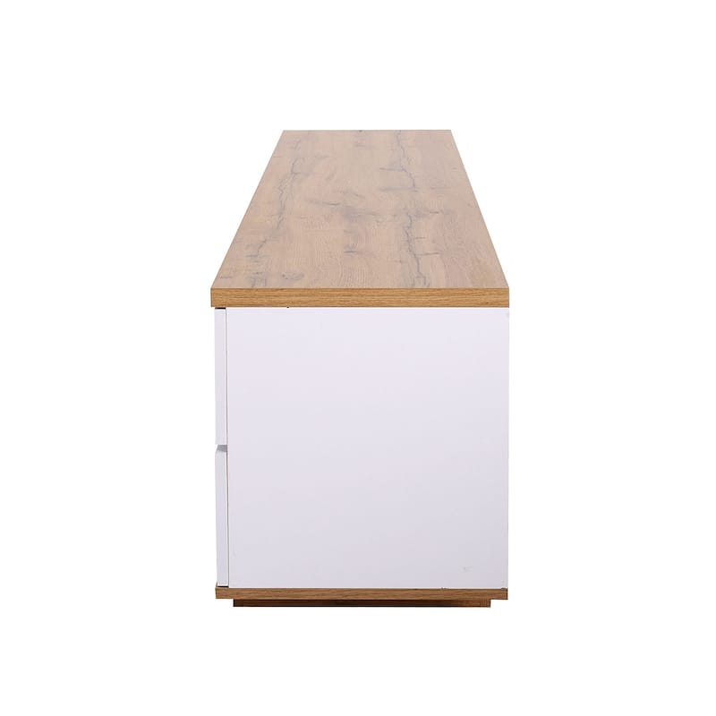 Modern Multimedia TV Stand with 5 Drawers and 2 Open Storage Shelf for Living Room and Home Theater​
