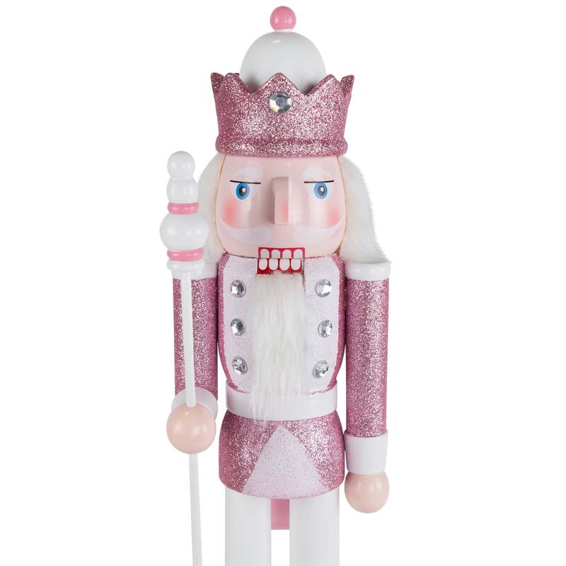 Jeweled and Glittered Nutcracker King Christmas Figure - 15" - Pink and White