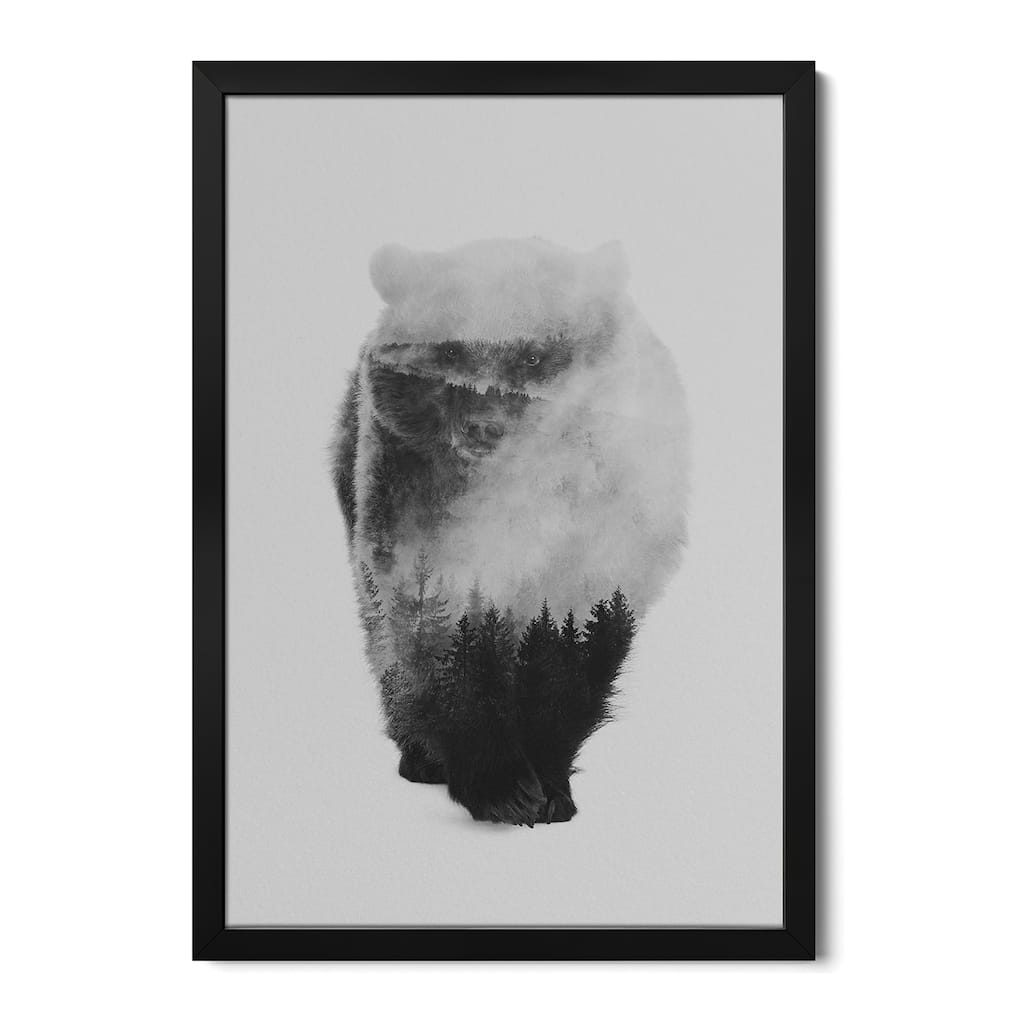Approaching Bear in B&W Premium Framed Poster by Andreas Lie