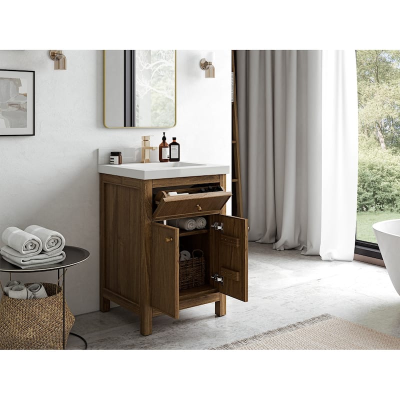 Willow Collections 24 x 22 Sonoma Teak Wood Single Bowl Sink Bathroom Vanity in Golden Teak with Countertop