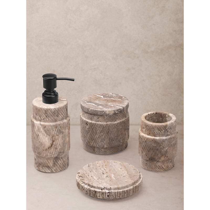 Tallinn Gray Travertine Bath Accessories - Set of 4 - Set of 4