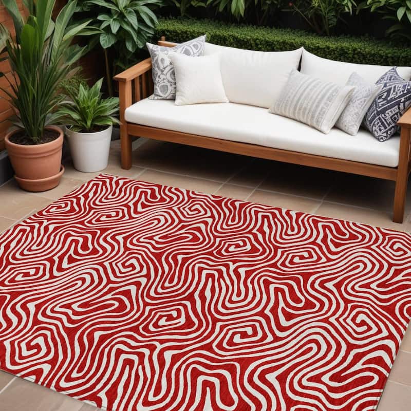HomeRoots Abstract Transitional Rectangle Outdoor Rug - 10' X 14'
