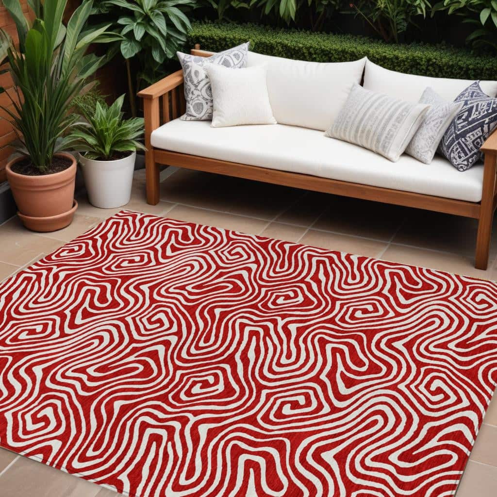HomeRoots Abstract Transitional Rectangle Outdoor Rug