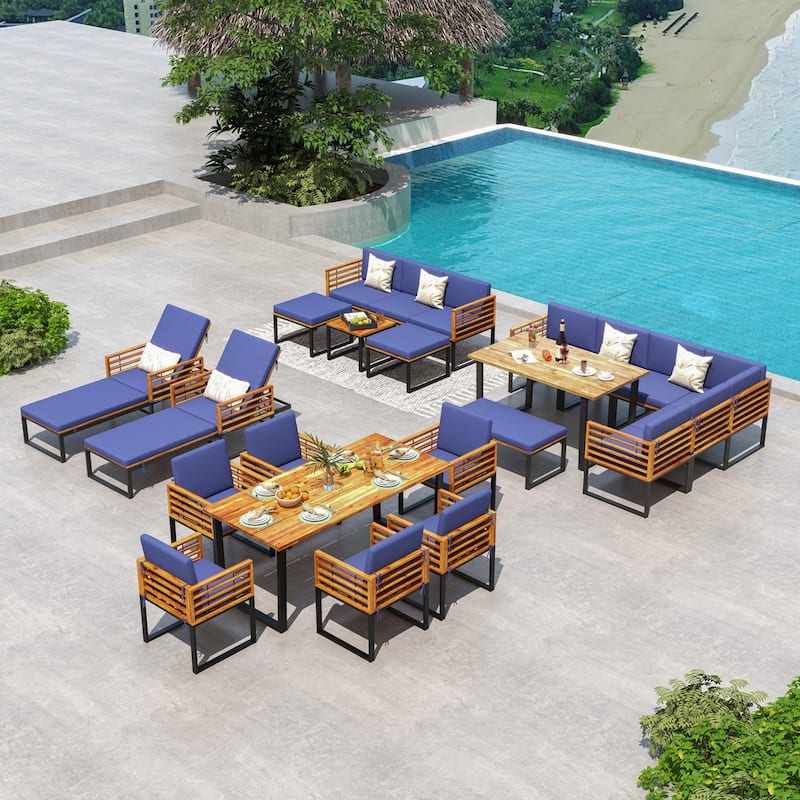 Costway 6pcs Patio Acacia Wood Conversation Sofa Seat Set Ottomans - See Details
