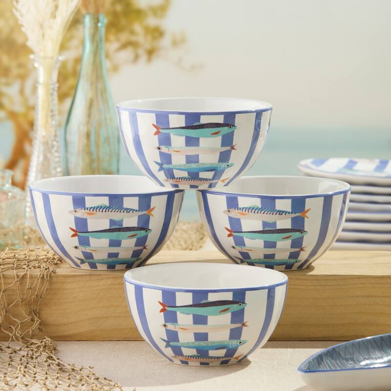 Certified International Something Fishy 6" Ice Cream/Dessert Bowls, Set of 4 - 6.00"L x 6.00"W x 3.00"H