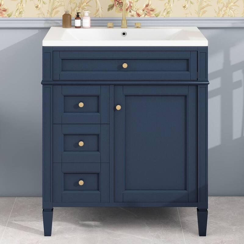 30" Modern Bathroom Vanity with Top Sink and 2 Drawers and a Tip-out Drawer