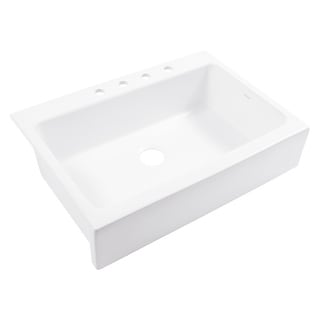 Parker Crisp White Fireclay 34" Single Bowl Quick-Fit Farmhouse Apron Front Drop-in Kitchen Sink with 4 Hole and Drain