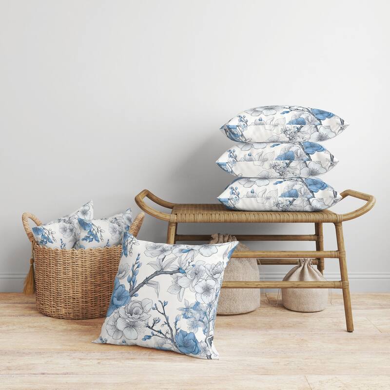 Petal Poetry Faux Suede Reversible Throw Pillow White and Blue