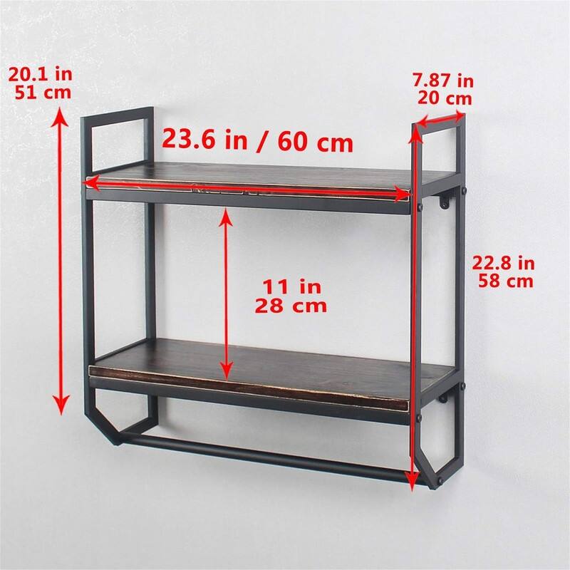 2-Tier Metal Industrial 23.6" Bathroom Shelves Wall Mounted - 7.87"D x 23.6"W x 22.8"H