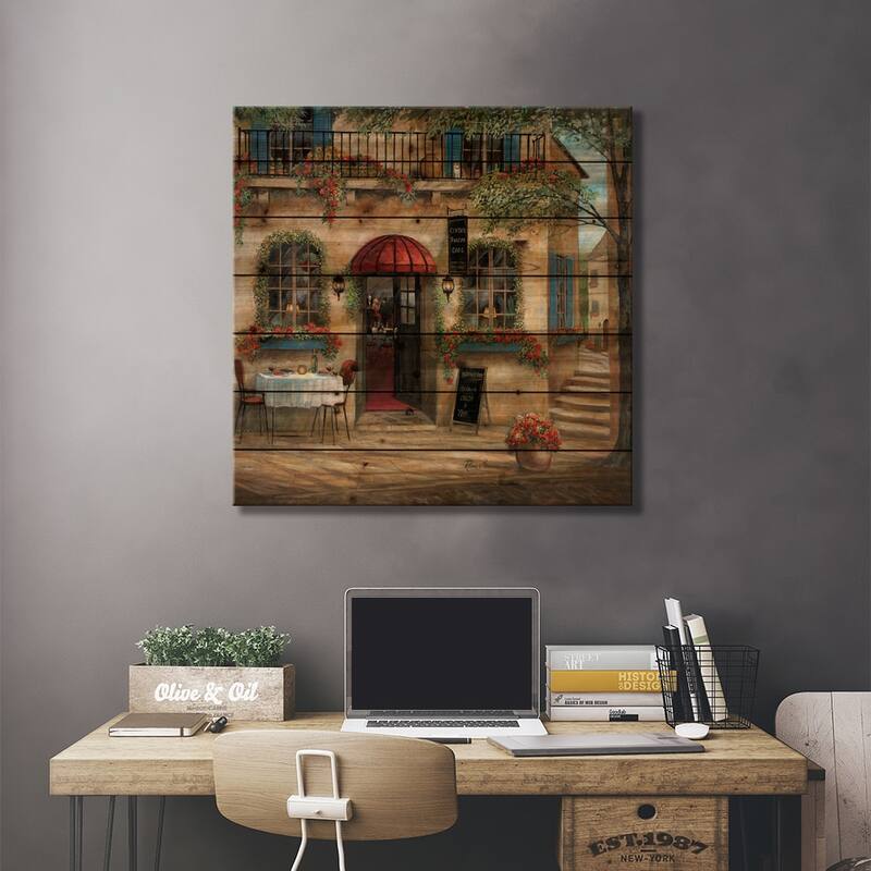 Centro Piazza Café Print On Wood by Ruane Manning - Multi-Color