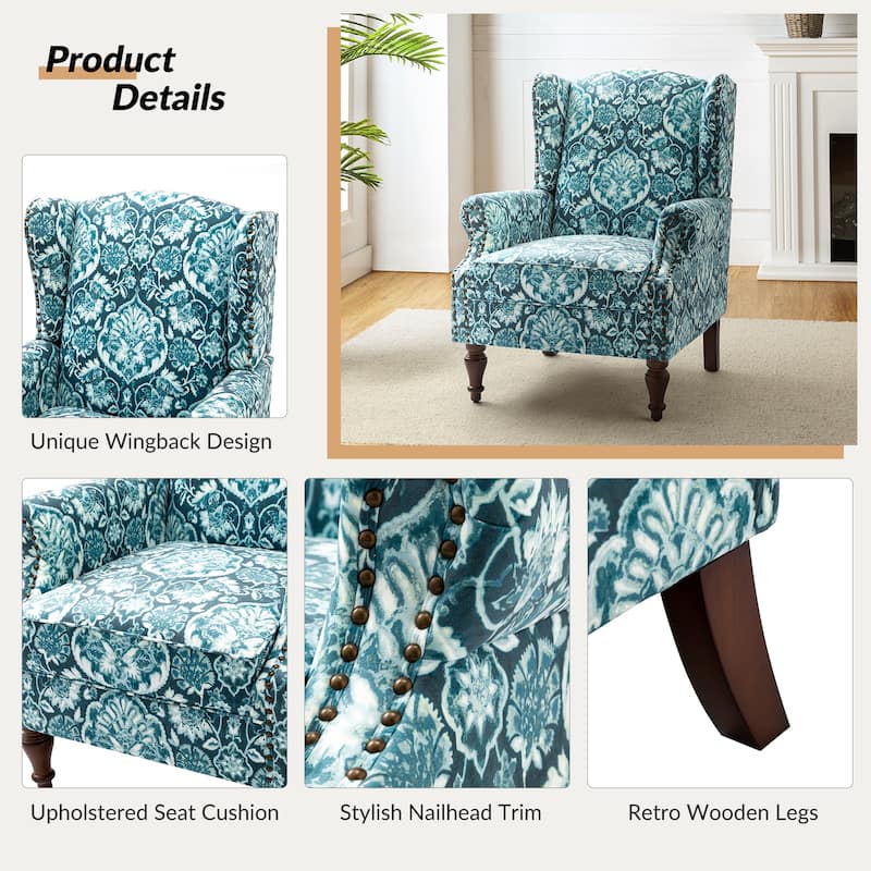 Gott Traditional Wingback Armchair with Solid Wood Legs by HULALA HOME