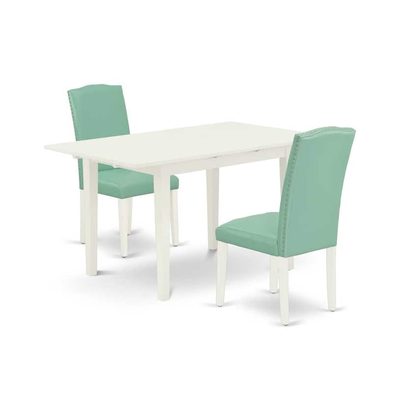HomeStock 3-Piece Linen White Finish Rectangular Solid Wood Top With Butterfly Leaf Dining Table Set