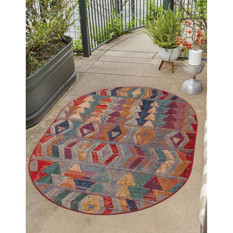 Outdoor Ucul Collection Area Rug - Multi - 7'10"x10' Oval