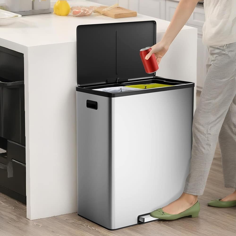 2x8 Gal Dual Compartment Step Trash Can for Kitchen Home Office