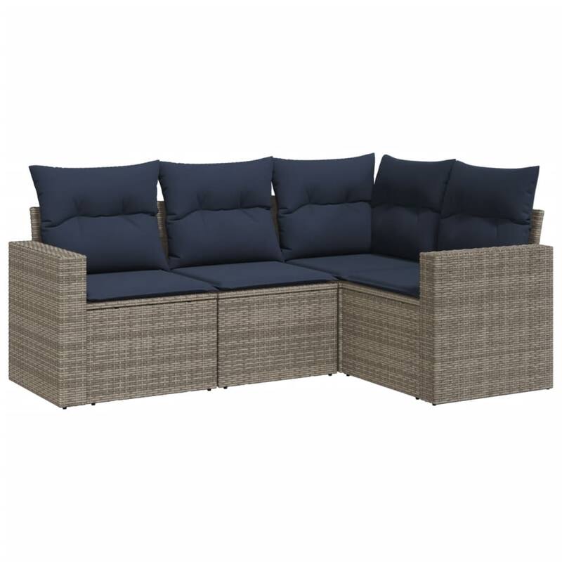 vidaXL Patio Sofa Set with Cushions Outdoor Conversation Furniture Poly Rattan - 25.8" x 24.4" x 27.2"