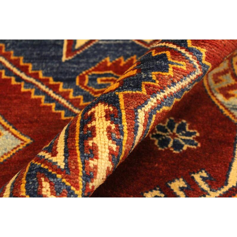 Caucasian Super Kazak Jaxon Rust/Tan Hand Knotted Wool Rug - 4'0'' x 5'5''