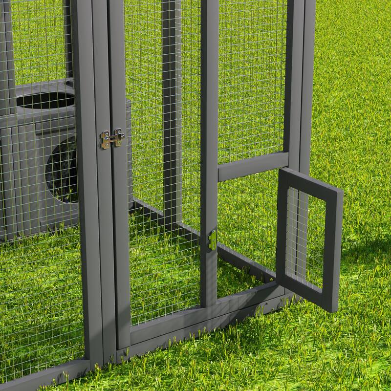 Outdoor Cat Catio Enclosure with Double Enter Doors & Climbing shelves, Weatherproof Pine Wood Playground with 7 Wood Boxes