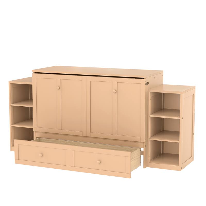Full Size Murphy Bed with Spacious Storage Drawers and Shelves. Ideal for Guest Rooms or Compact Bedrooms