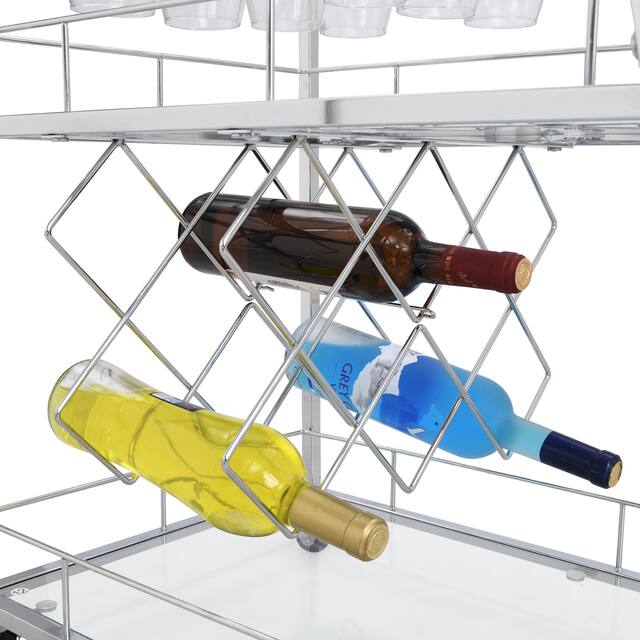 Mobile Bar Cart Serving Wine Cart with Wheels, 3-tier Metal Frame Elegant Wine Storage