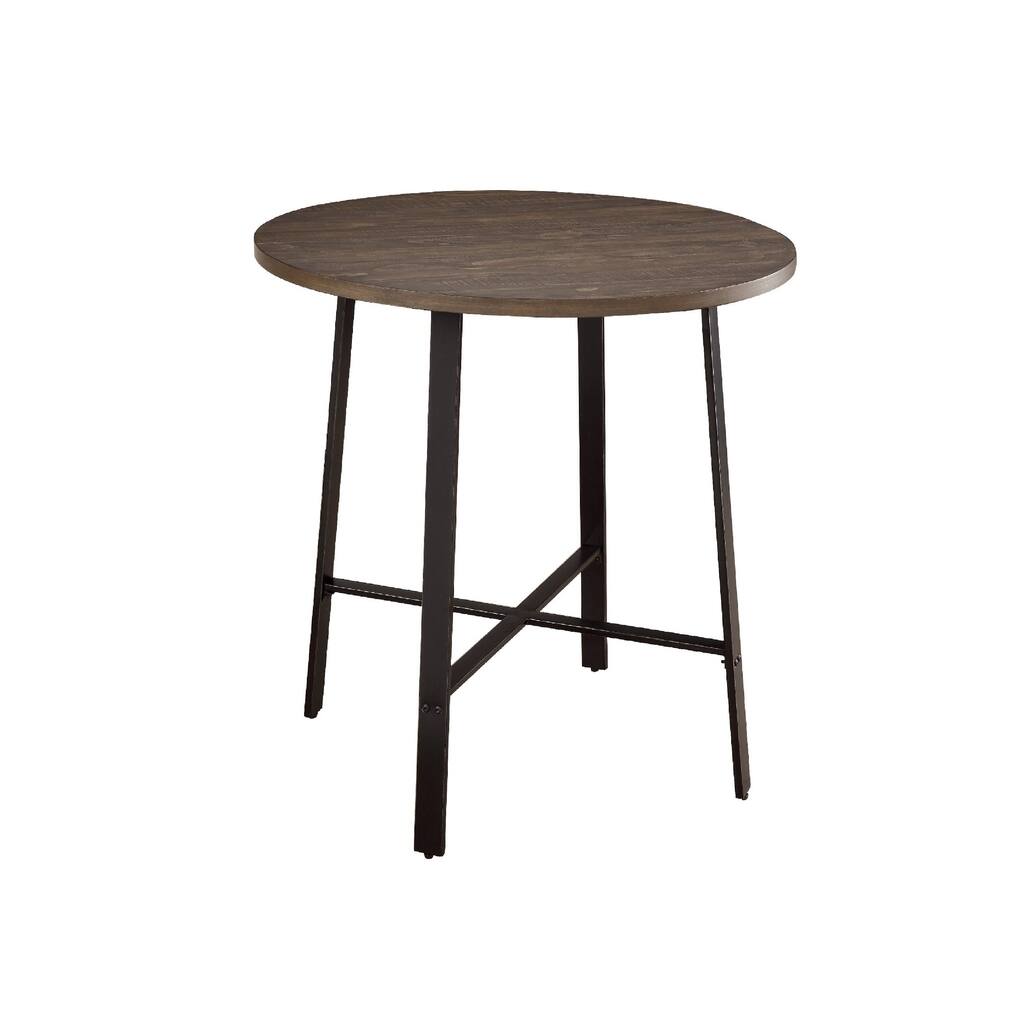 Reya Table Reya Counter Height Table, 36 Inch Round Brown Wood Top, Gray Metal ...