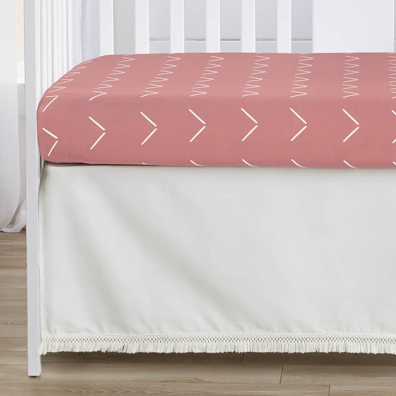 Sweet Jojo Designs Mauve Pink Boho Arrow Girl 4pc Nursery Crib Bedding Set Dark Rose Ivory Bohemian Farmhouse Shabby Chic Fringe
