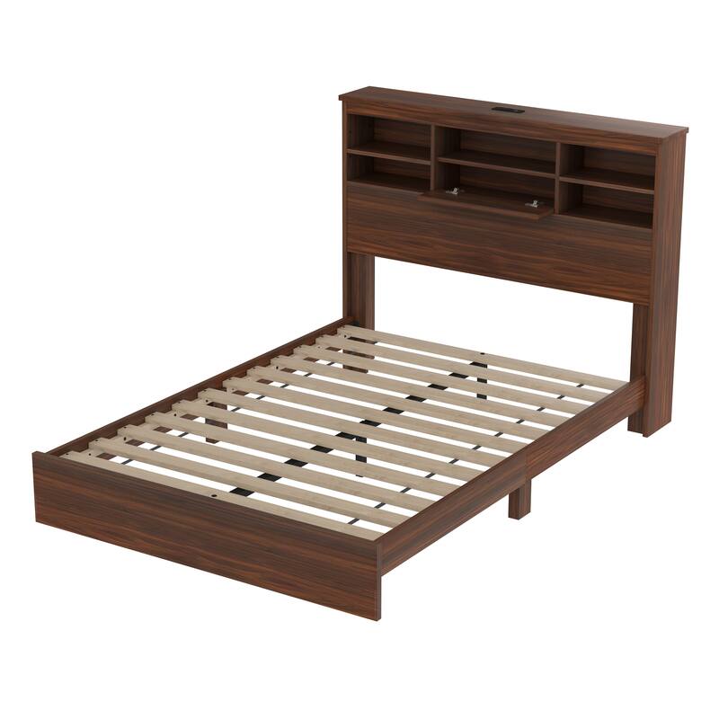4-Piece Queen Bedroom Set - Storage Headboard with Charging, 2 Nightstands & 5-Drawer Dresser