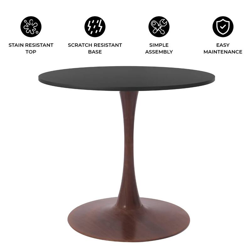 Bristol 27" Round Dining Table with MDF Top and Walnut Steel Pedestal Base for Modern Kitchen and Dining Room