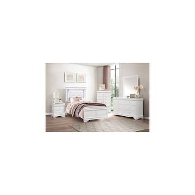 Eran 5 Piece White Faux Leather Upholstered Tufted LED Panel Bedroom Set