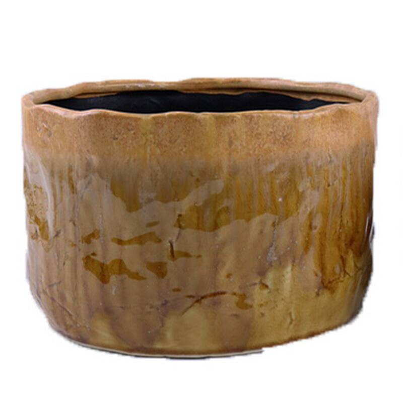 Foy Wide Planter Set of 2, Two Tone Brown Ceramic, Round Modern