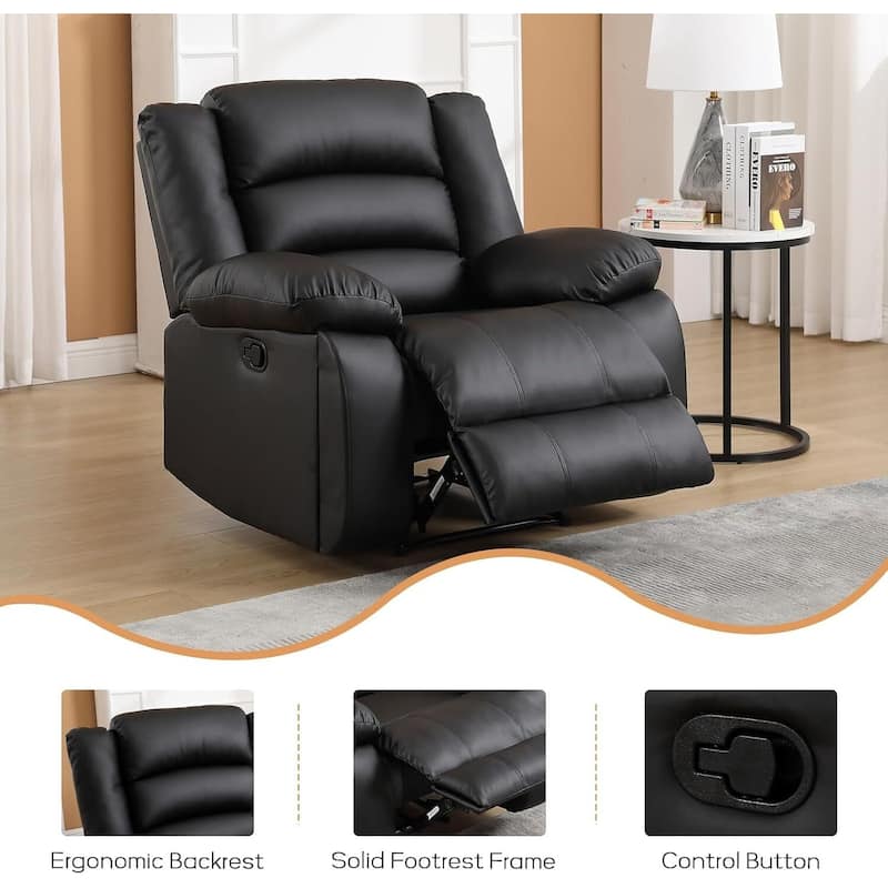 Faux Leather Manual Reclining Sofa with 2 Concealed Cup Holders, Overstuffed Armrest 3 Seat Recliner Couch for Living Room