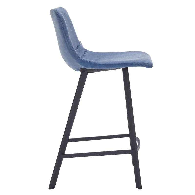Elland Leather Bar Stool - Modern Counter Height Stool with Black Stainless Steel Legs for Kitchen Island or Home Bar Set of 2